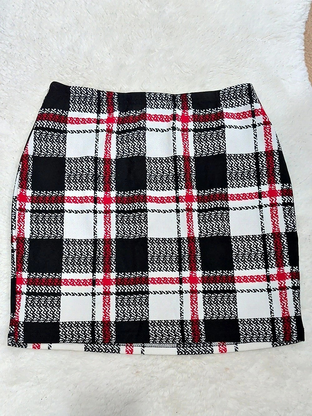 Plaid Mini Skirt in Black Red & White